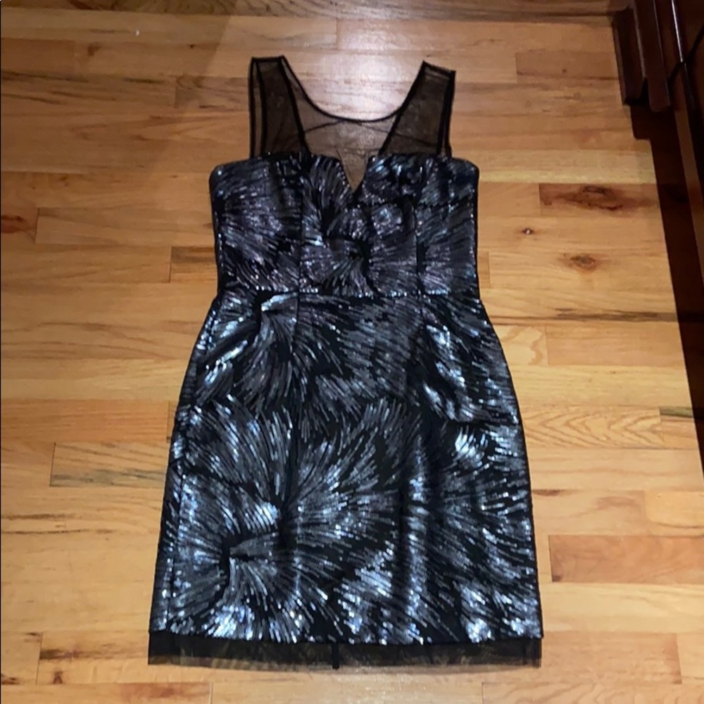 BCBG Sequin Black + Dark Silver Dress Size 6